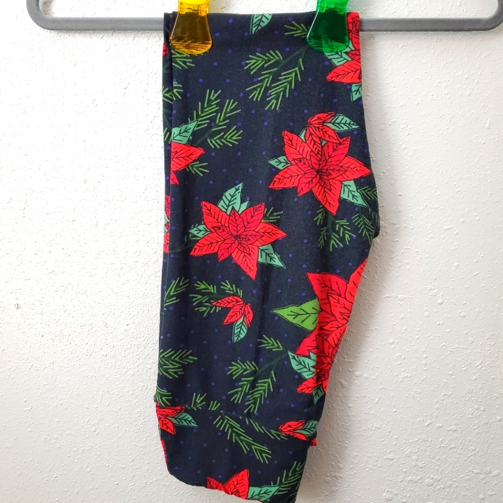 Lularoe One Size Leggings Christmas Poinsettia